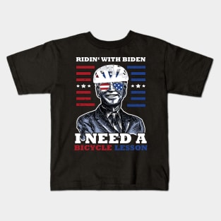 Bicycle Fall trap America Flag Sunglasses Ridin' with Biden Kids T-Shirt